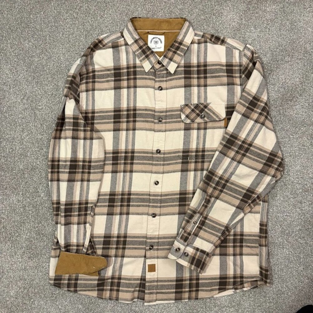 Customized Version Flannel Shirt Men's XL Corduroy Plaid Beige Dubinik Button Up